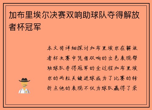 加布里埃尔决赛双响助球队夺得解放者杯冠军